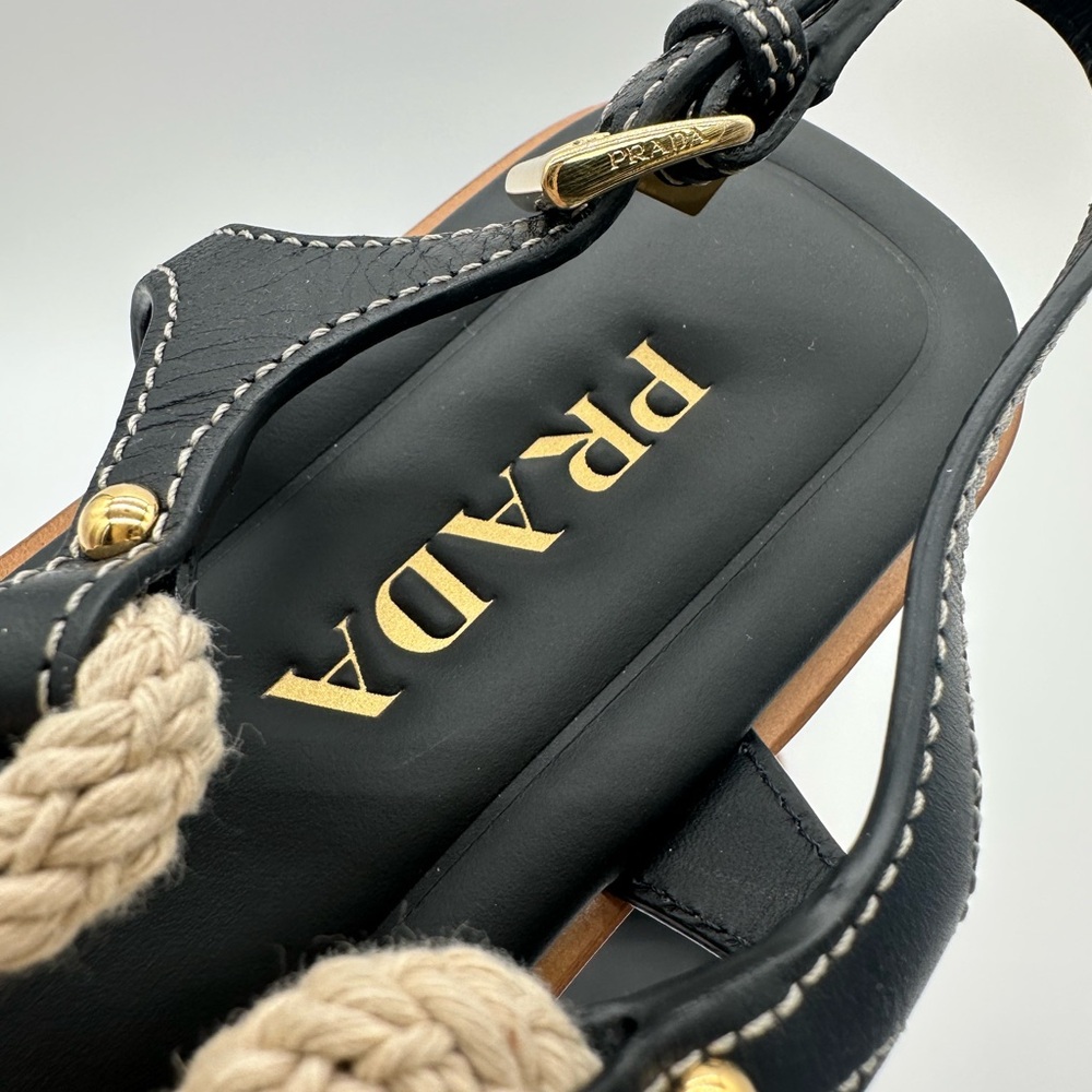 Prada Black and Cream Rope Sandals - Picture 9 of 10